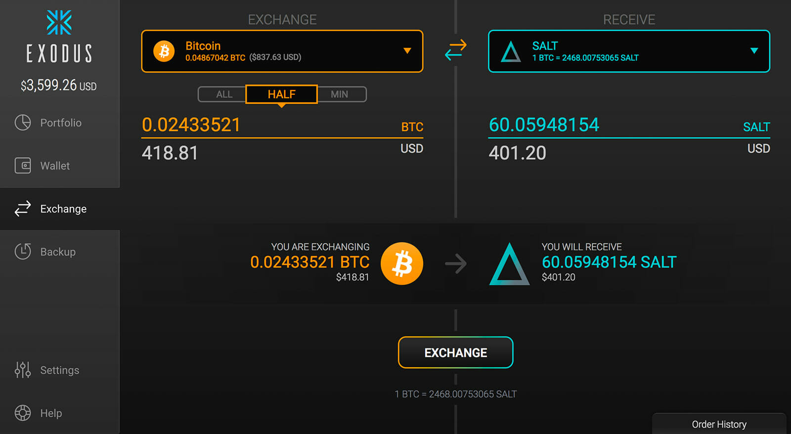 how do you buy bitcoin with exodus eden